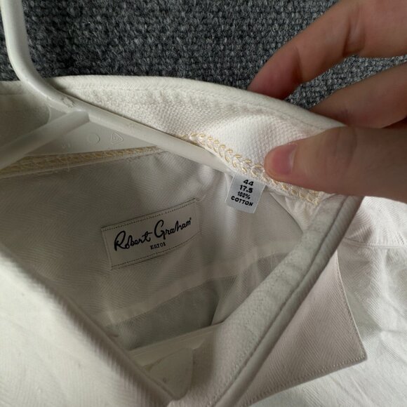 Robert Graham White Long Sleeve Button Up Shirt Men Size 17.5 (44) All Cotton - Picture 12 of 16